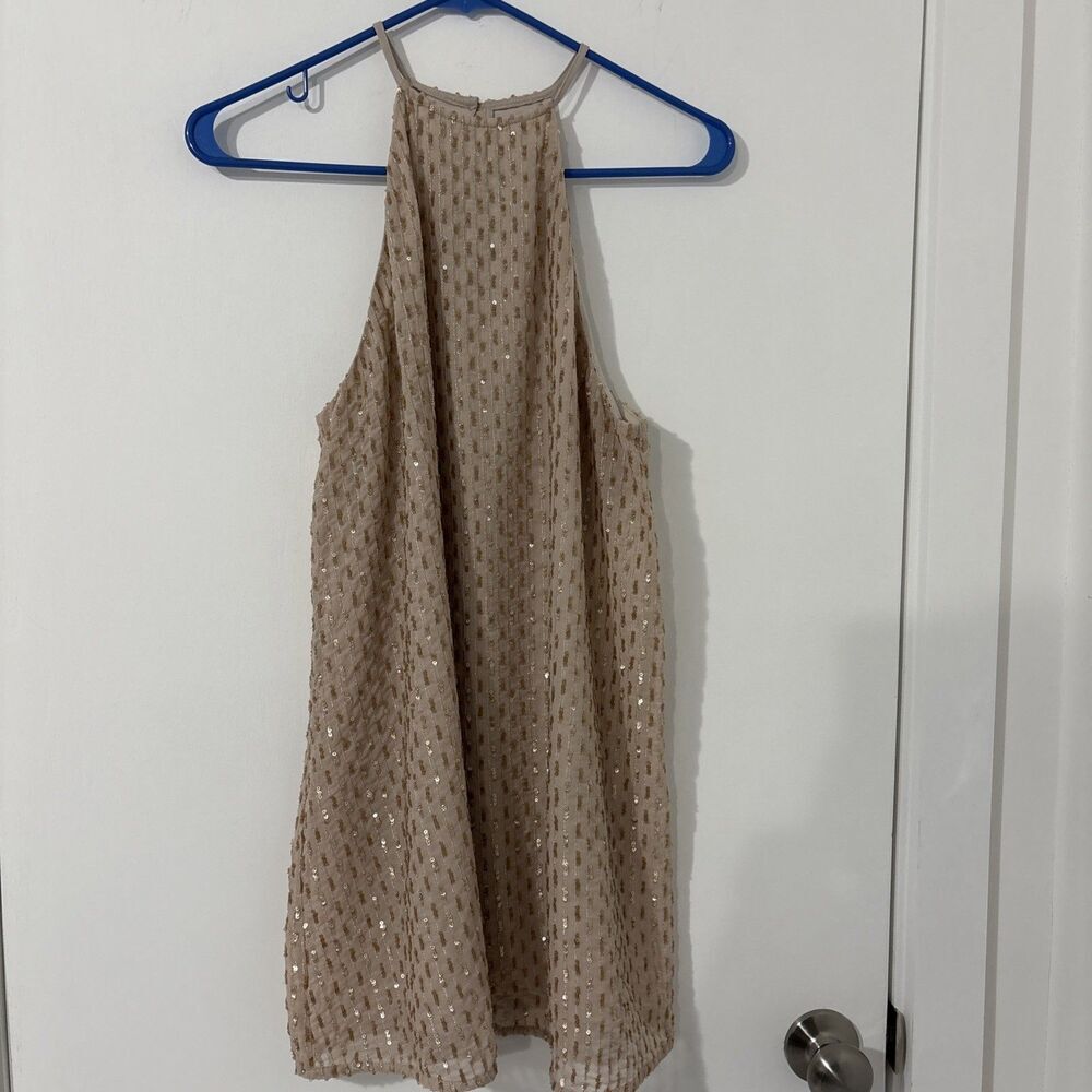 Show Me Your MuMu Dress Womens XS Cream Sequin Sparkle Lined Mini